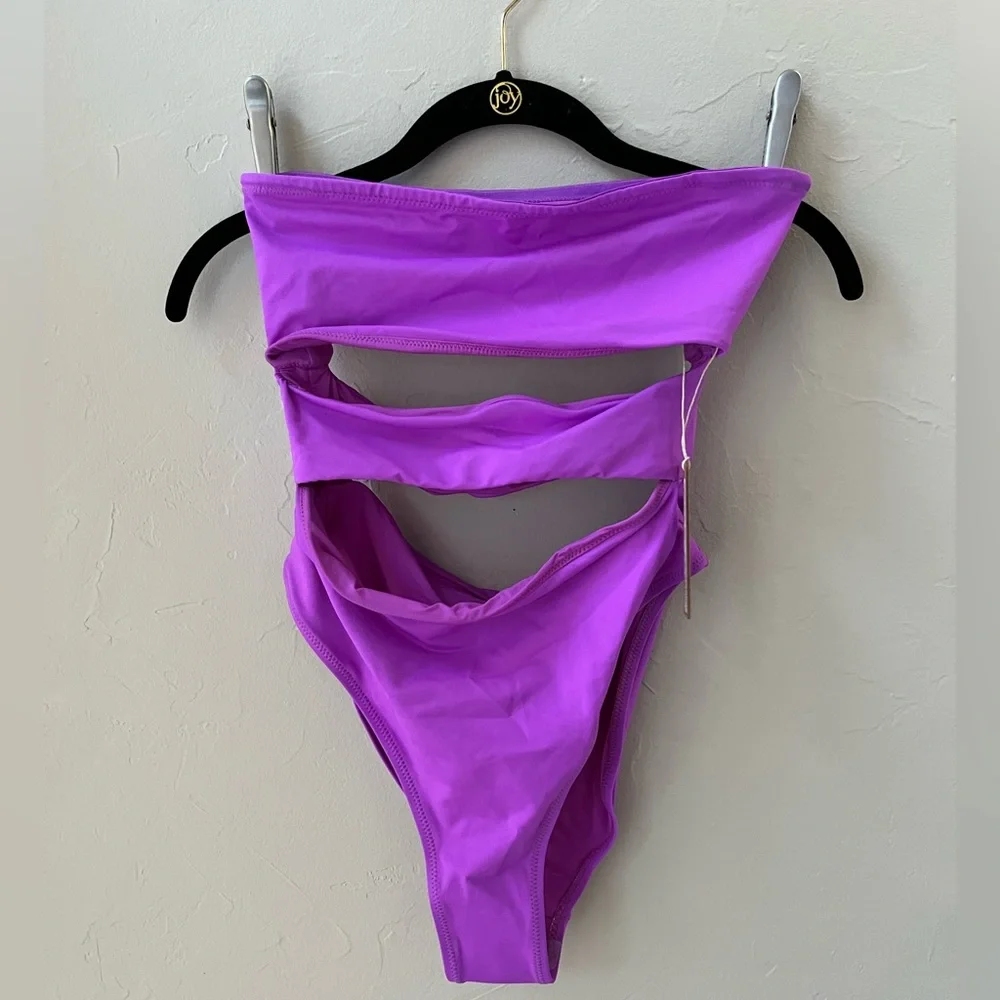 💜SKIMS SWIM STRAPLESS CUT OUT MONOKINI SWIMSUIT VIOLET S